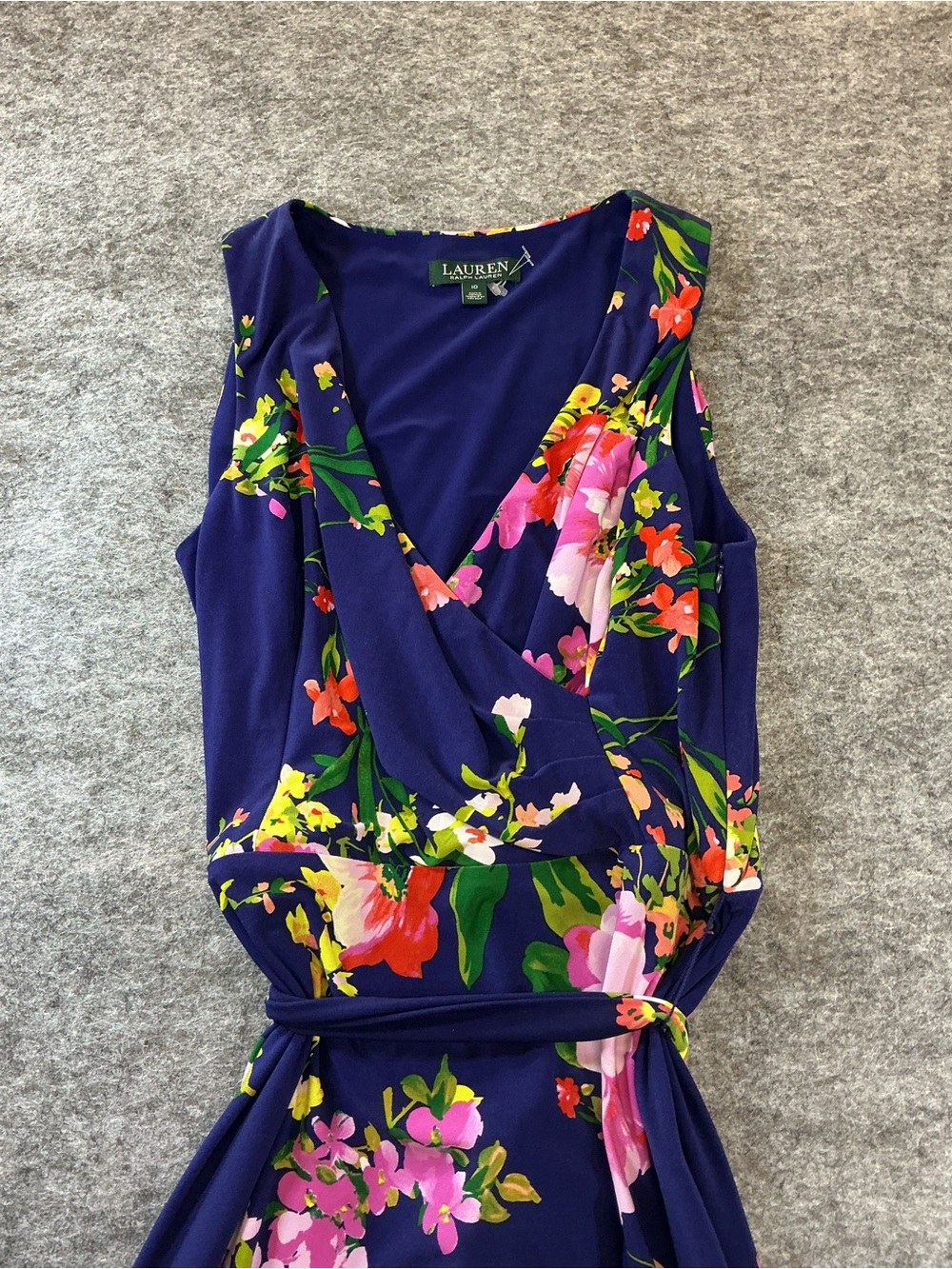 Ralph Lauren Navy Floral Wrap Maxi Dress with Pink & Yellow Blooms Size 10 - Picture 2 of 4